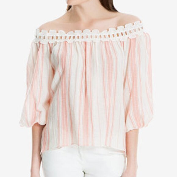 Max Studio London Women Pink White Striped Off-the-Shoulder Cotton Top Small NWT - Picture 10 of 11